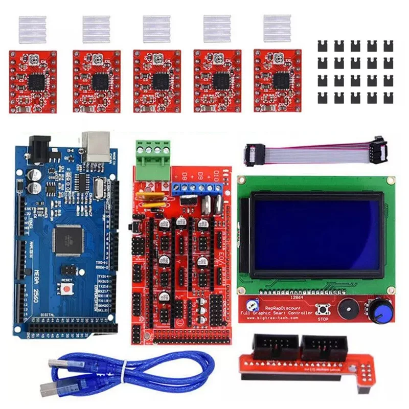

3D Printer Parts 1pc Mega2560 R3 + 1pc RAMPS 1.4/1.6 Control Panel+ 5pcs A4988 Stepper Motor Drive Reprap For 3D Printer Kits