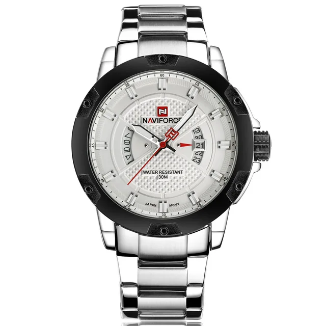 NF9085 silver white Мужские часы Топ люксовый бренд NAVIFORCE мужские полностью стальные часы кварцевые часы Аналоговые водонепроницаемые спортивные армейские военные наручные часы - Цвет: NF9085 silver white