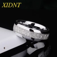 xidnt fashionable men 8mm silver stainless steel retro meteorite pattern wedding engagement ring custom name exclusive gift