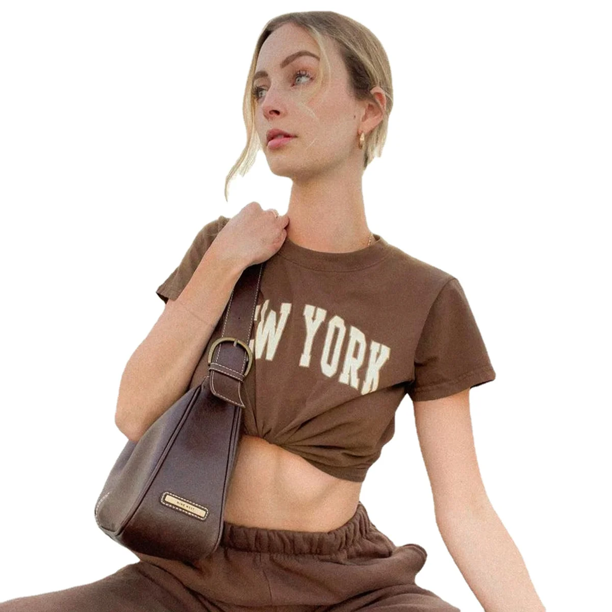 

2022 Summer CA Letter Print Cotton Tee Women Vintage Streetwear Y2k T Shirt Tops Casual Short Sleeve O Neck Brown Woman Tshirts