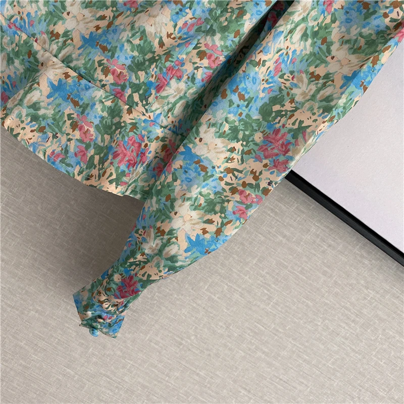 

2021 HIGH Newest STREET Designer Blouse Women's V collar Floral long sleeve Blouse short Top