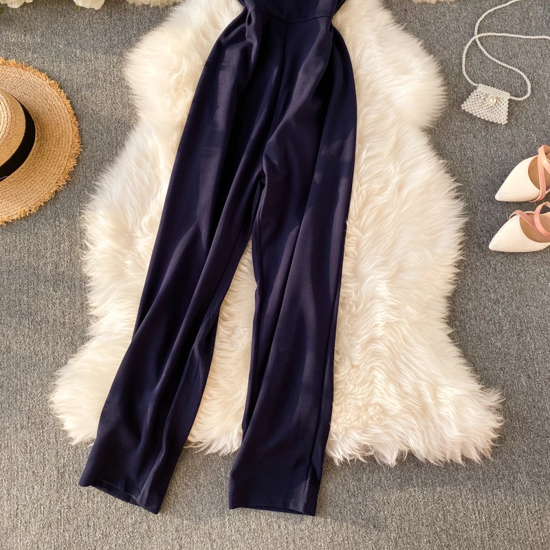 

Fashion Ruffles Slim Halter Neck Summer Tank Full Length Jumpsuit High Waist Casual Women Sleeveless Elegant Playsuit Romper