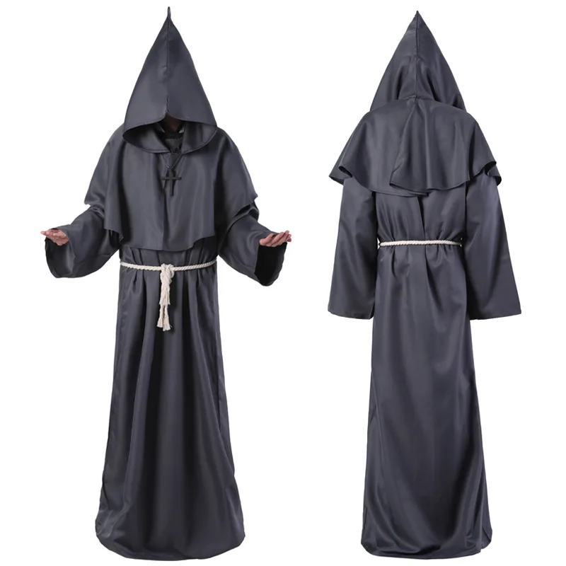 Halloween Christmas Cloak Cape Men Women Long Dress Coats Monk Cowl Robe Wizard Friar Priest Fancy Cosplay Costume | Дом и сад