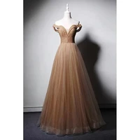 new golden champagne prom dresses v neck off the shoulder a line luxury handmade beads backless puffy shiny evening party gowns