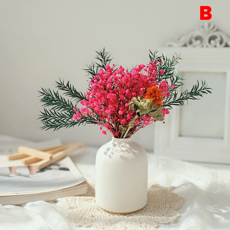 

Gypsophila Dried Flower Bouquet With Porcelain Vase Dried Flowers With Branches Stems Greenery Decor DNJ998
