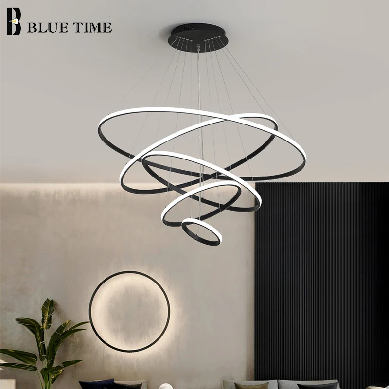 Минималистичные светодиодный ные люстры круглые кольца 110 В 220 Φ черные белые
