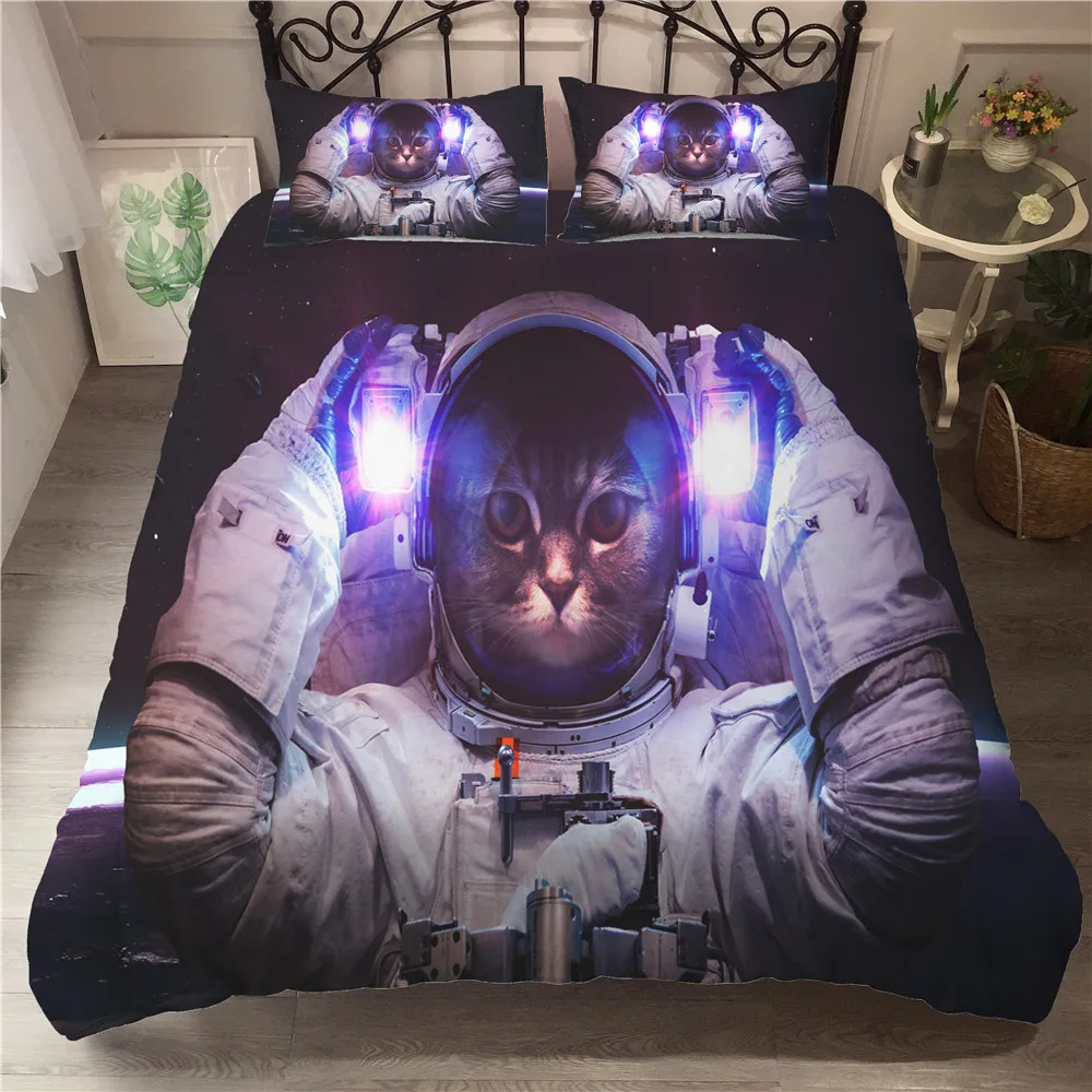 3D комплект постельного белья пододеяльник Valiant Cat Spaceman кровать одежда для детей с