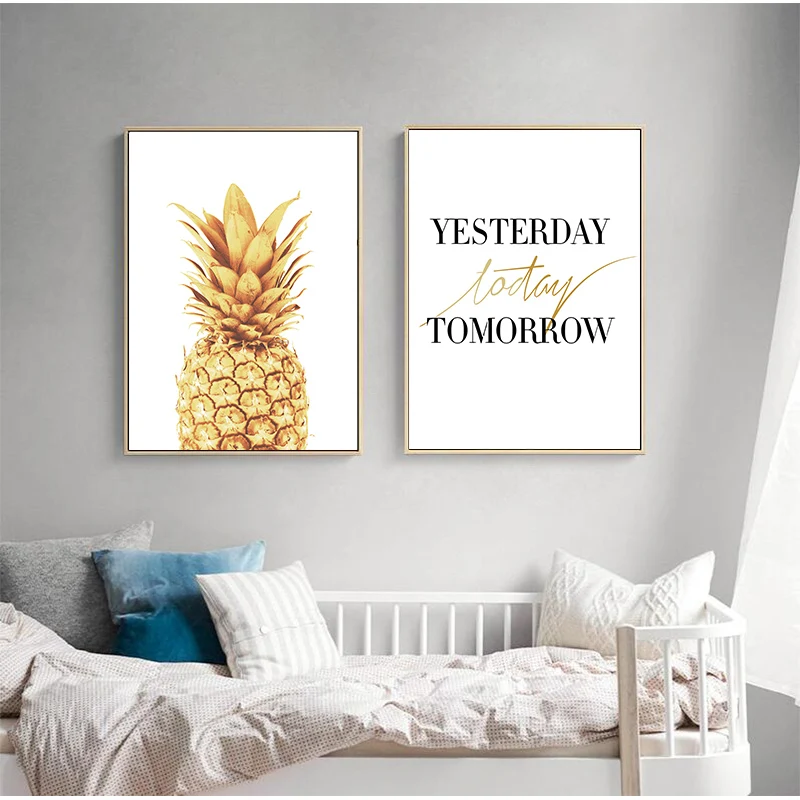 Скандинавский стиль сегодня золото ананас холст картины настенное искусство