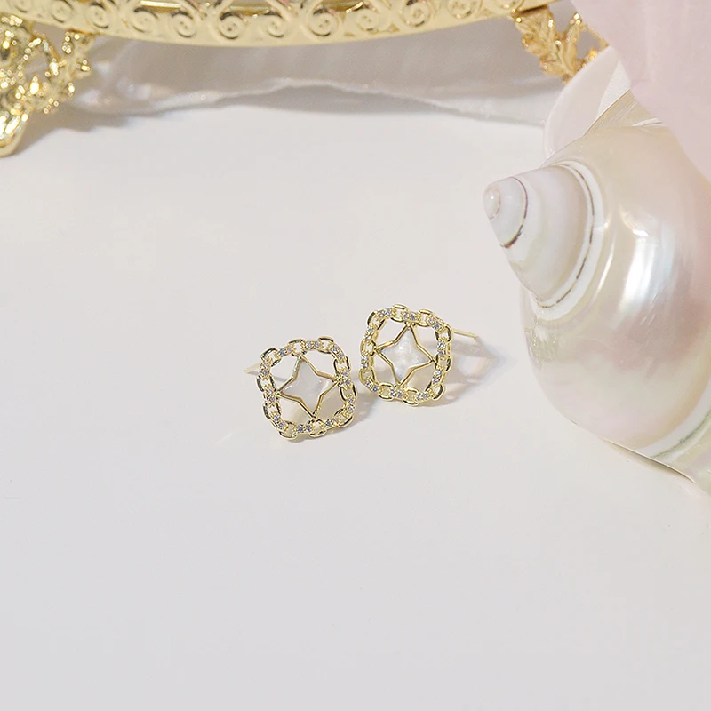 

Ins Hot Sale Fashion Design Square Hollow Buckle Earrings for Women Elegant 14K Real Gold Dazzling AAA Zirconia Pendant Jewelry