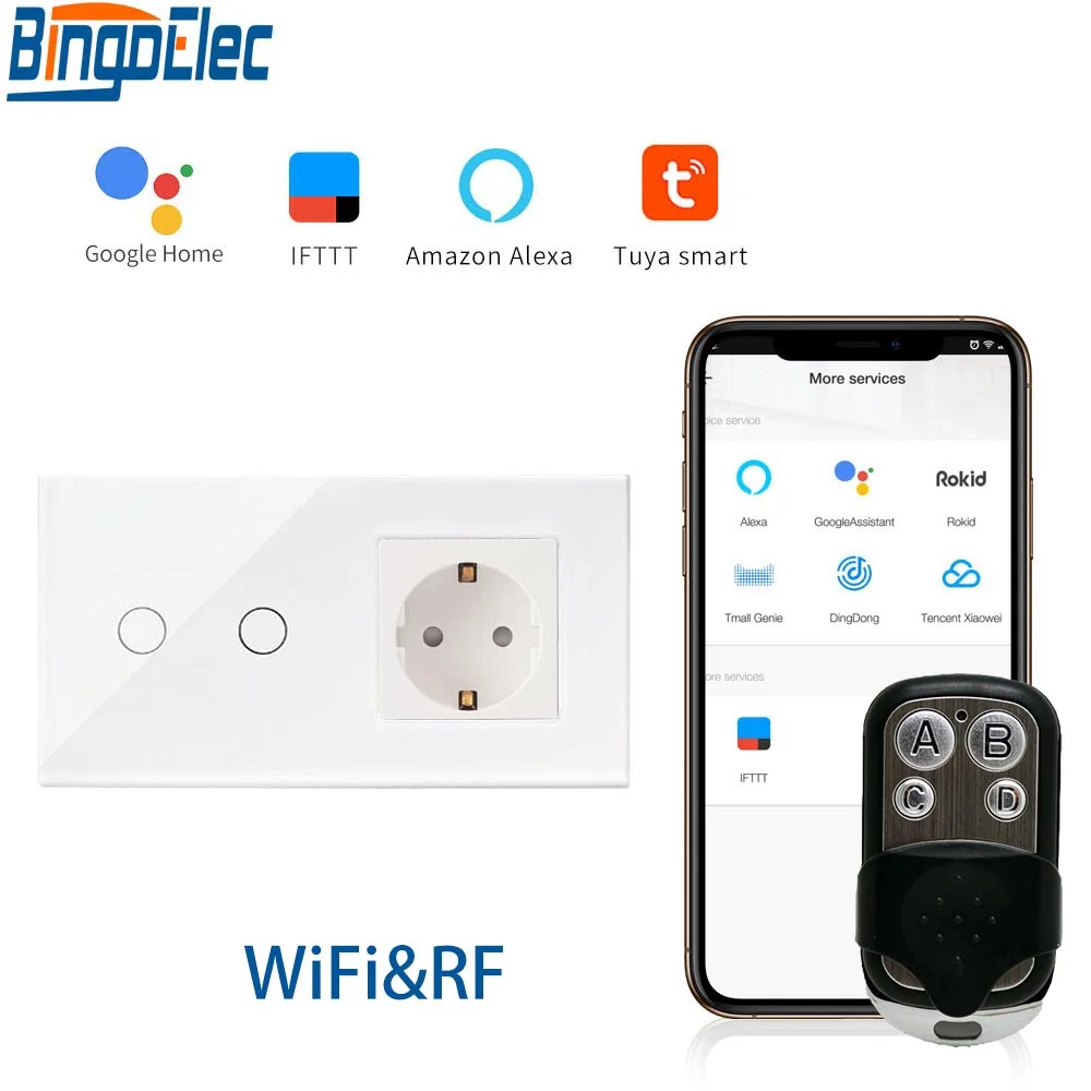 Bingoelec ЕС Стандарт WIFI сенсорный выключатель немецкая розетка настенный