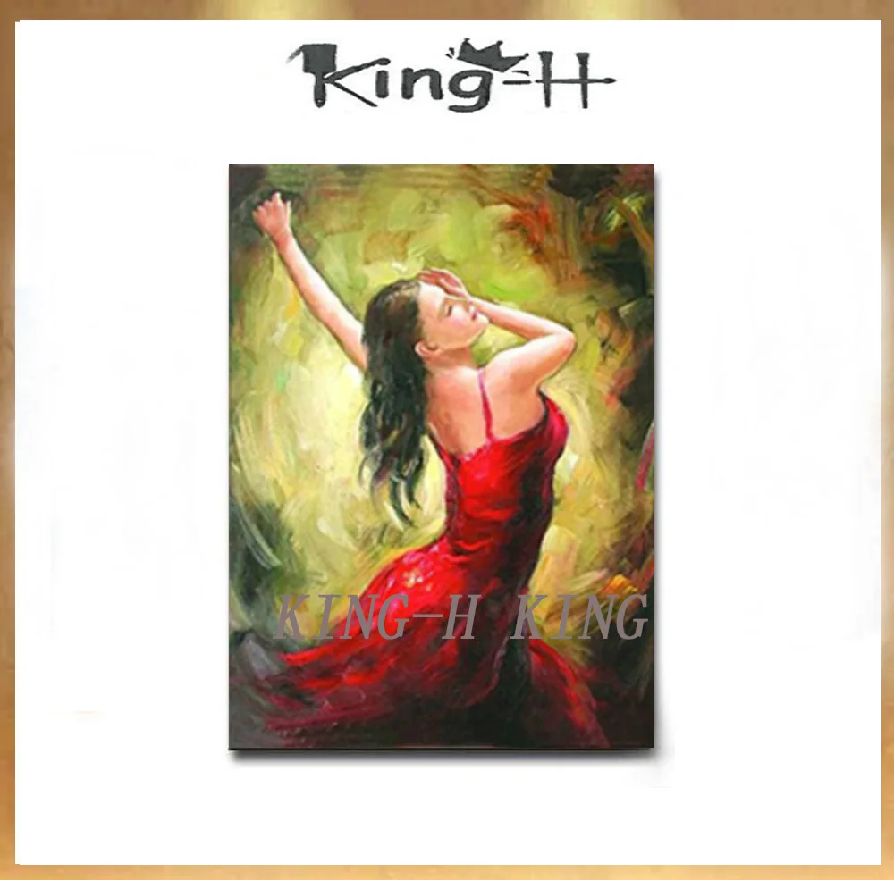

Figure painting jump in red dress sexy girl figure painting hand-painted wall on the canvas sitting room adornment household