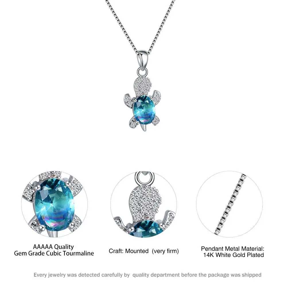 

Fashion Blue Pink Oval Zircon Pendant Rainbow Stone Turtle Necklace For Women Trend Jewelry Multicolor Crystal Animal Pendant