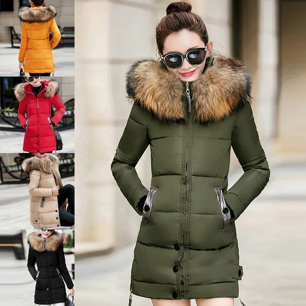 

Winter Women Down Coat Fashion Winter new thick down padded jacket women's mid-length large fur collar coat trench coat