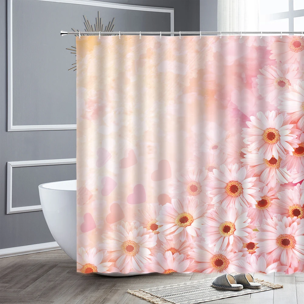 

Modern Floral Shower Curtain Flower Tree Green Leaves Spring Scenery Waterproof Fabric Bathroom Decor Screen Bath Curtains Set