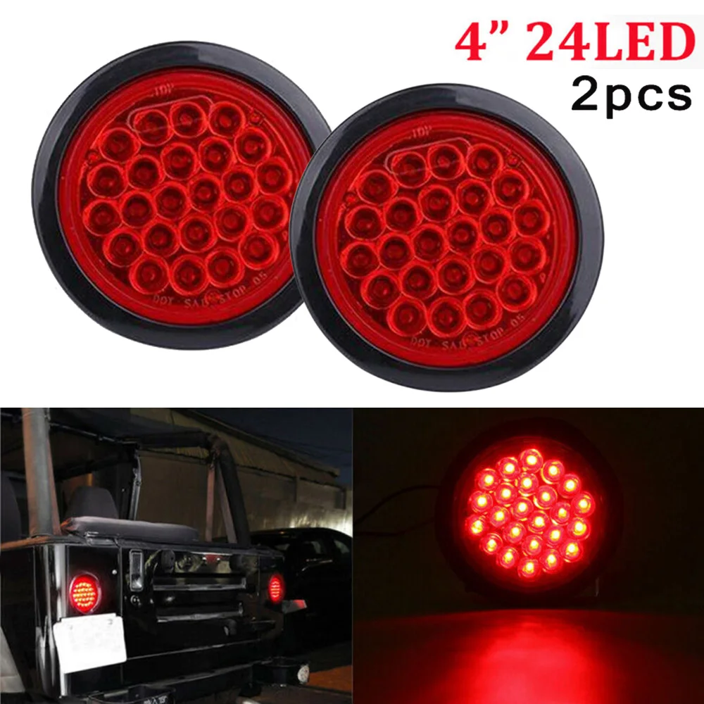 

Sealed Round Truck Tail Light Truck 12V Wires 2pcs 4Inch Stop Turn Tail Brake Light