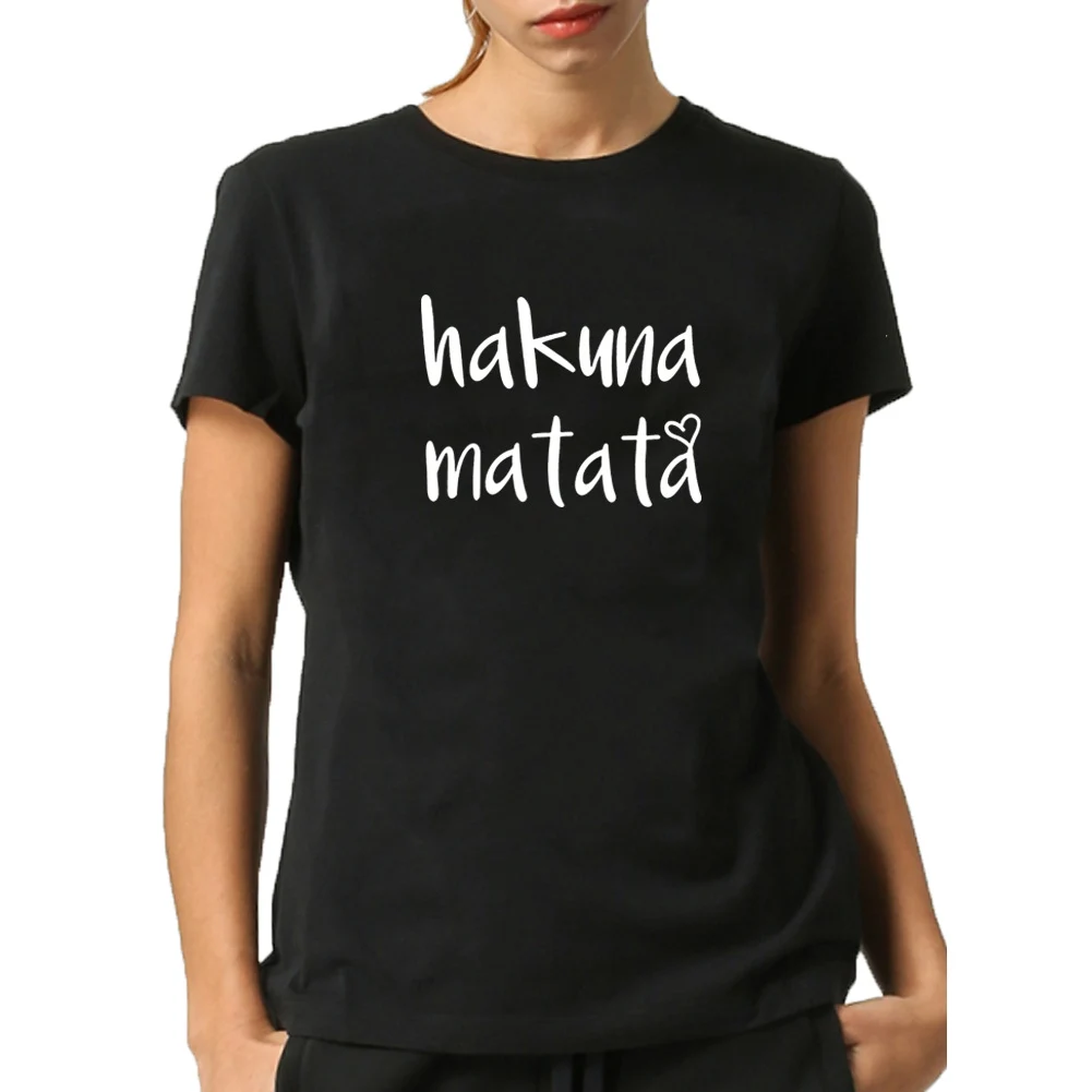 

Hakuna Matata Funny T Shirts for Women Short Sleeve O-neck Cotton Tee Shirt Femme Black White Loose Tshirt Women Top