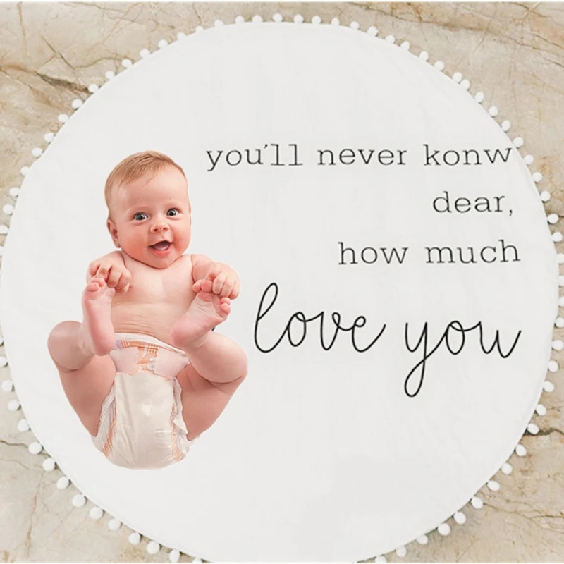 

DXAD Baby Play Mat Cotton Kids Crawling Blanket 43.3inch Large Round Carpet Rug Baby Room Decor Photo Props