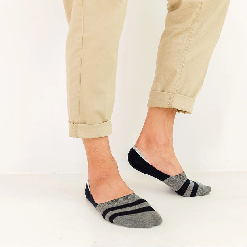 5 Pairs Men Invisible Socks Non-slip Silicone Striped Boat Spring Summer Fashion Ankle Sock Cotton Short Meias |