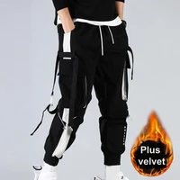 cargo mens pants plush elastic waist extra thick ankle banded pocket harem pants for school