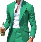 Мужской деловой пиджак пик повседневные Slim Fit зубчатый этикетка зеленый Бизнес для свадьбы жениха на каждый день (только куртка)