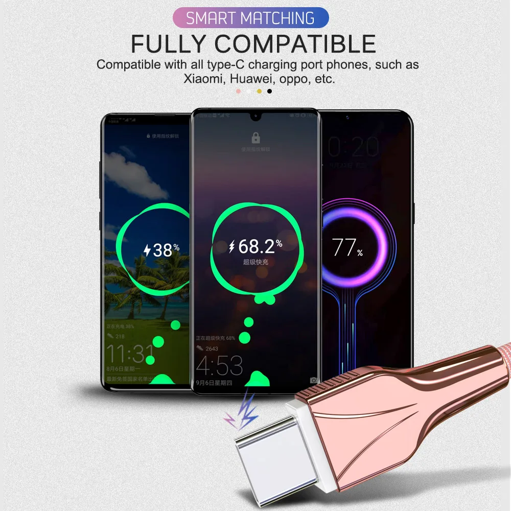 1 м 2 3M usb type C кабель для зарядного устройства samsung S9 S10 Xiaomi Mi 9 Note 7 8 10 K20 Pro USBC быстрой