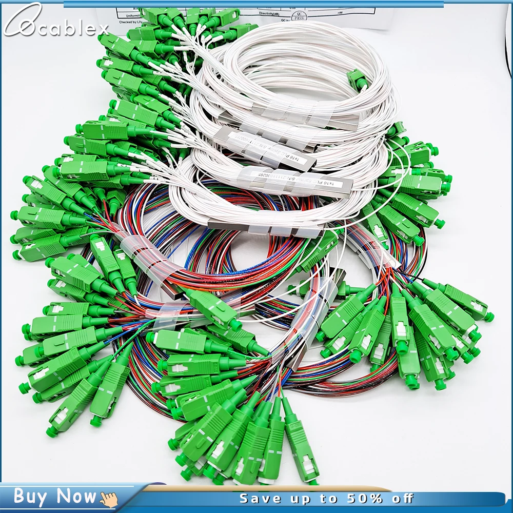 Высококачественный 10 шт./лот 1X2 1X4 1X8 1X16 1X32 PLC SC/APC SM однорежимный 0,9 мм G657A1 LSZH 1m FTTH волоконно-оптический сплиттер