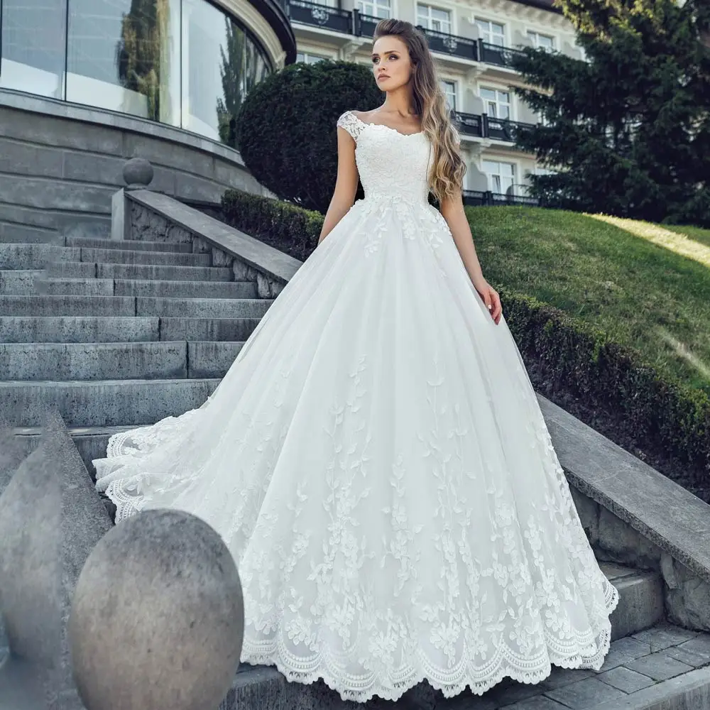 Ivory Swanskirt свадебное платье с открытыми плечами милое ТРАПЕЦИЕВИДНОЕ ПЛАТЬЕ с аппликацией со шлейфом Свадебное платье принцессы Vestido De Noiva UZ07 - Color: Ivory