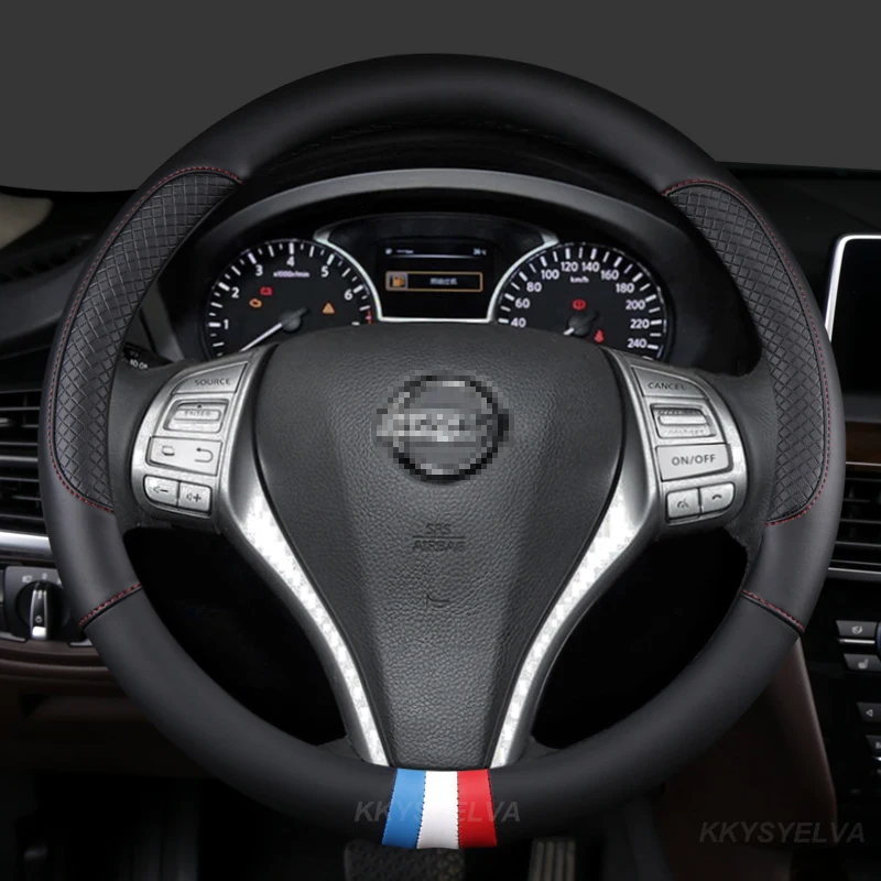 

Из искусственной кожи чехол рулевого колеса автомобиля для Nissan Qashqai Juke первоклассная версия Almera Terrano Kicks March Murano 350z Terrano NV200