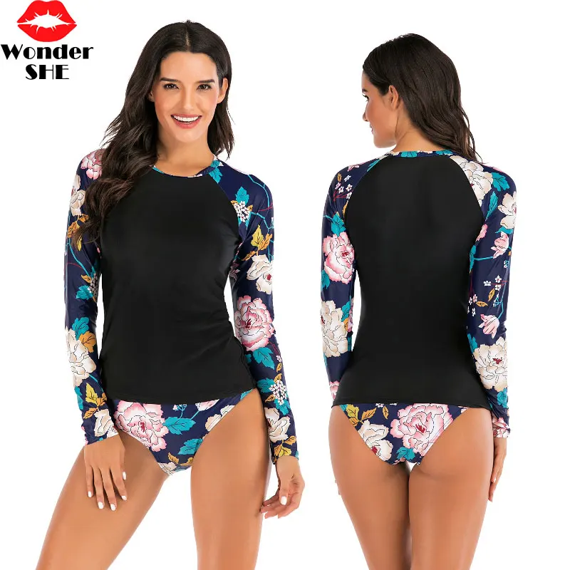 Женский купальный костюм с защитой от ультрафиолета rashguard лоскутный купальник