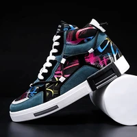 new autumn blue men high top luxury chunky sneakers comfortable men casual shoes graffiti printed fashion shoes zapatilla hombre