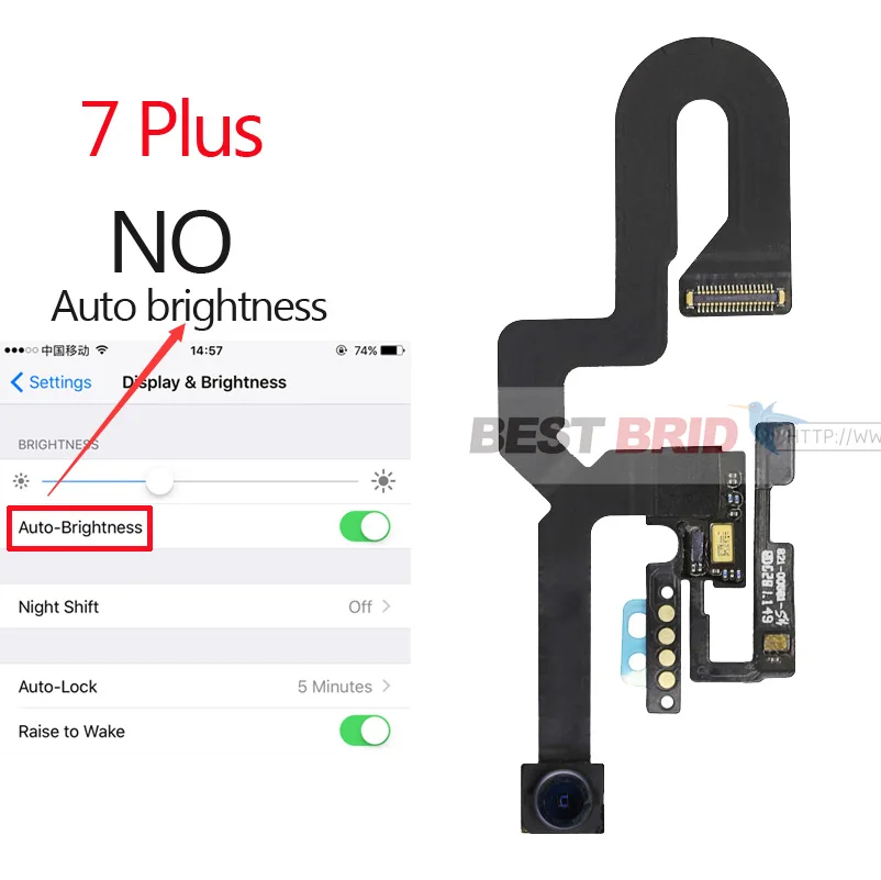 1 шт., маленькая фронтальная камера для iPhone 7 Plus, светильник с датчиком приближения, гибкий кабель для замены камеры - Цвет: 7 Plus NO brightness