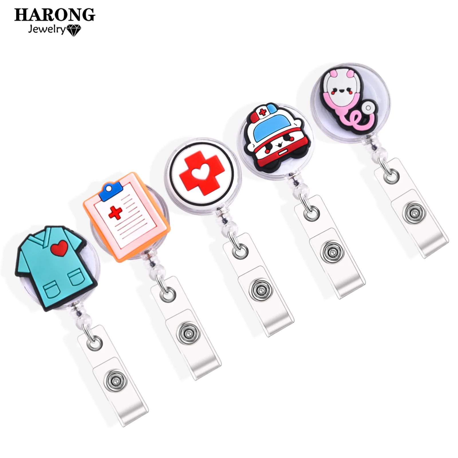 

Hot Sale Medical Staff Work Card Badge Cute Stethoscope Ambulance Nurse Doctor Retractable Name Card Student Card Display Brooch