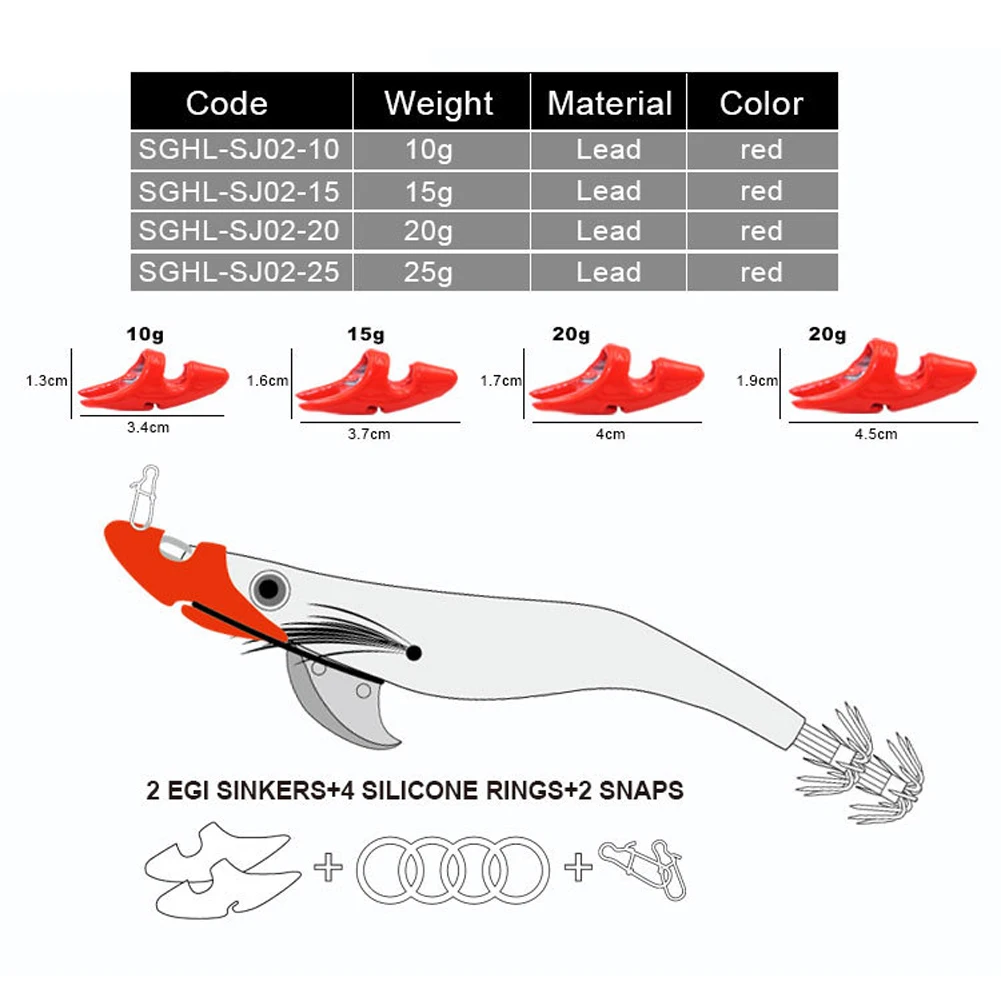 

2pcs 10g 15g 20g Squid Jig Tip Run Weight Chin Sinker for Wood Shrimp Prawn Lure Bait Fishing Tackle