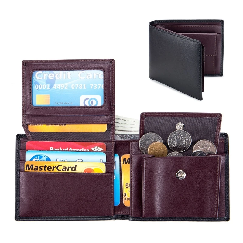 

RFID Blocking Leather Bifold Wallet for Men with Coin Pocket Vintage Card Holder