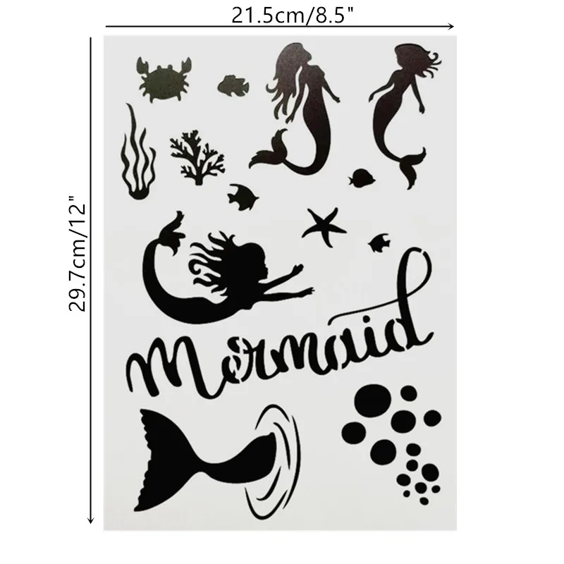 Многоразовые трафареты с рисунком русалки для творчества шаблоны стен мебели