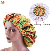 new extra large satin lined bonnets women african pattern print fabric ankara bonnets night sleep hat ladies turban