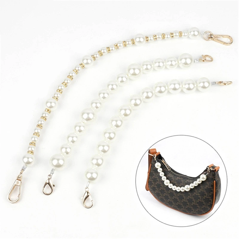 

X7YA Artificial Pearl Purse Chain Handles for Handbag Shoulder Bag Strap Replacement