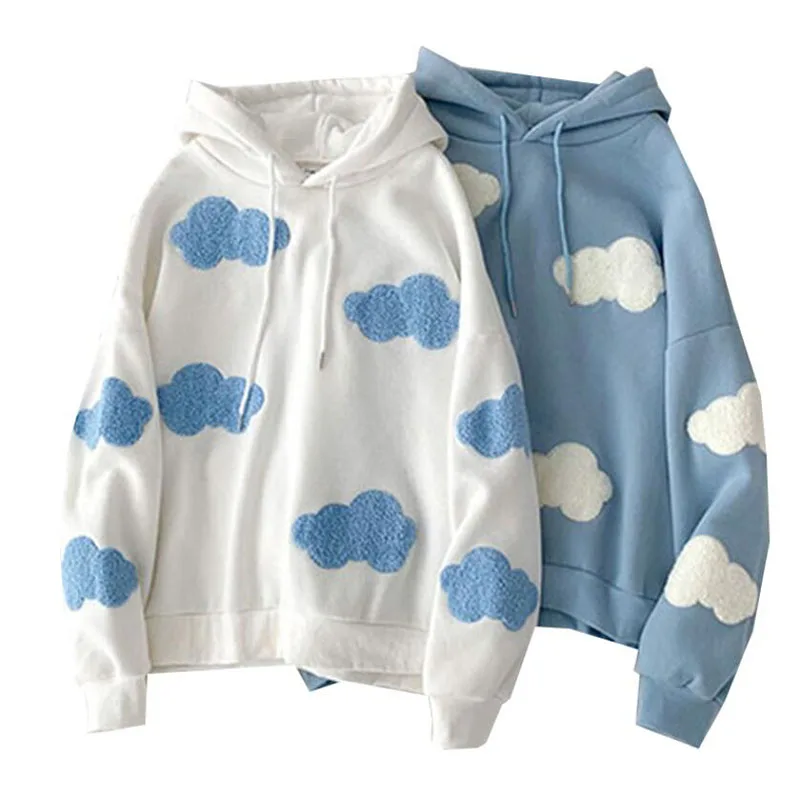 

Women Fleece Hoodies Sweatshirts Autumn 2021 Fashion Clouds Pullover Female Fleece Warm Long Sleeve Tops Casual Hoodies Kawaii