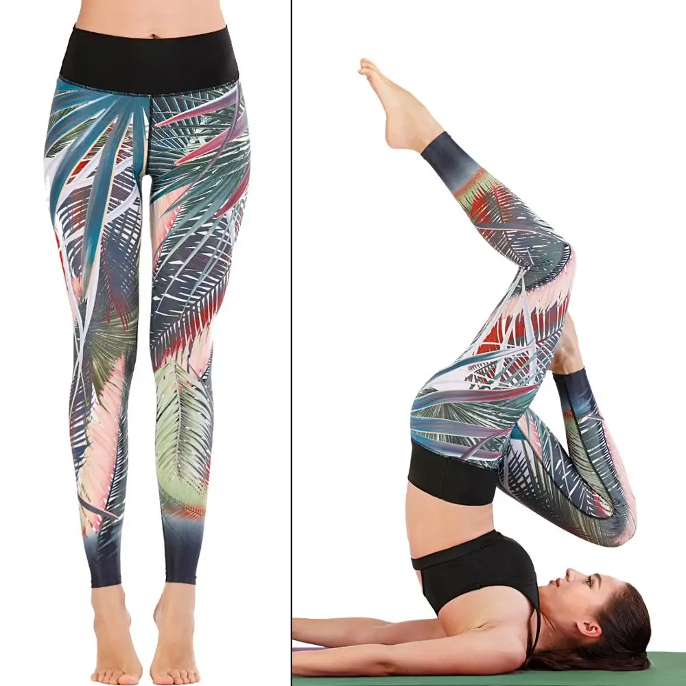 

Fashion Elasticity Coolpass Seamless Leggings Sports Yoga Pants Women Plant Printing Gym Running Fitness Leggings Pants Size XL
