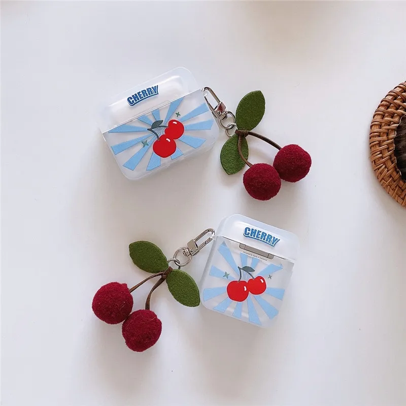 

Cherry Flower Pattern TPU Earphone Case for Apple Airpods Pro Case for AirPods 1 2 Cute Cover Soft Shell with 3D Cherry Keyring