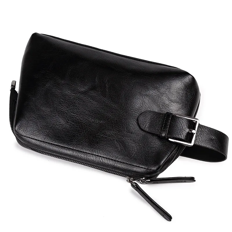 

Business Men Cluth Bag for IPad Documents Big Purse Soft Leather Handbag Fashion Men's Wallet Hand Bags Zipper Black Phone Bag