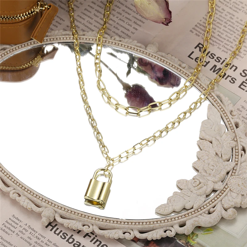 

Lock Pendant Double-layer Clavicle Chain Necklace for Friends Gifts Party Jewelry Accessories