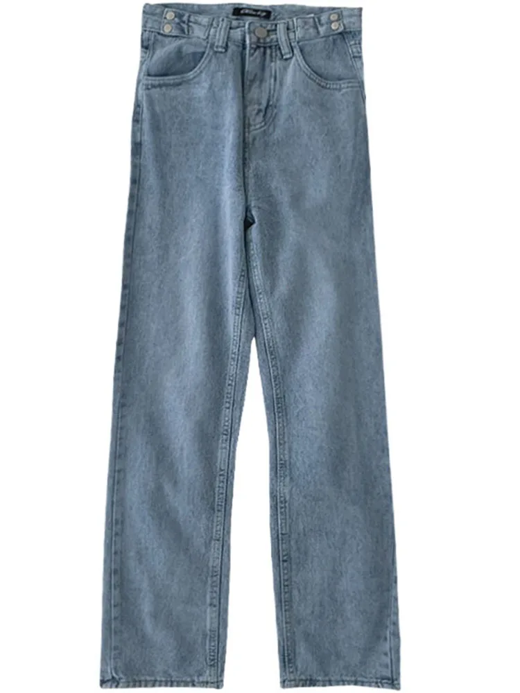 

Yeeloca Fashion Temperament High Waist Denim Pants Korean Student New Women's Loose Jeans Trend Straight Pants