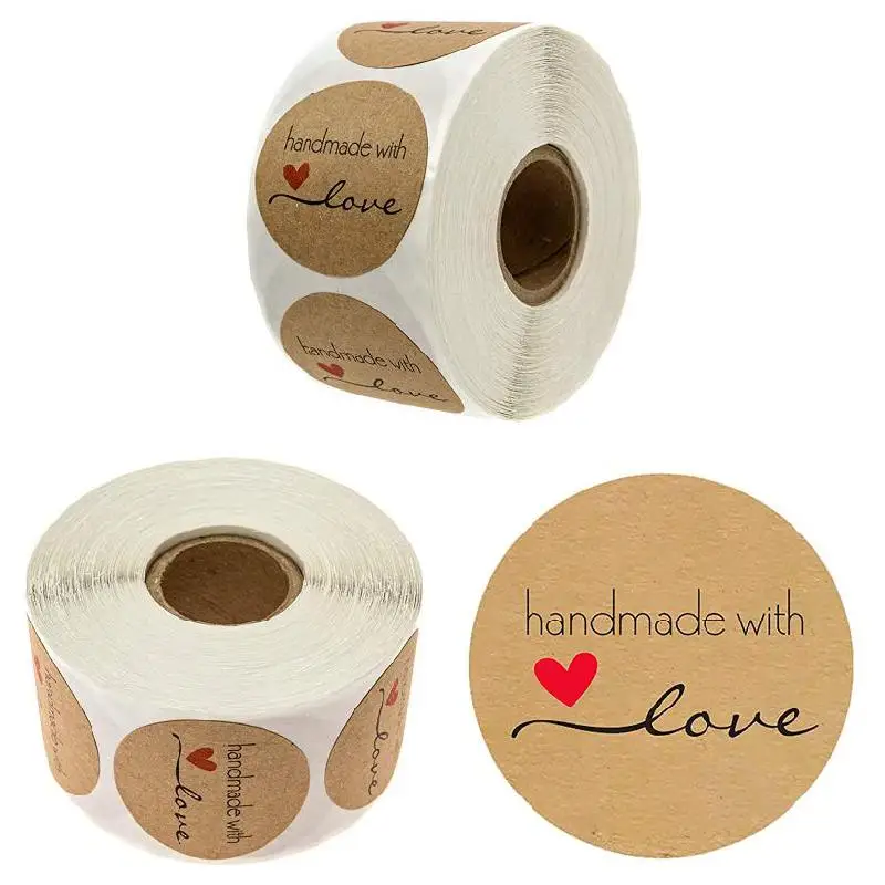 500 шт круглых наклеек черный шрифт ручной работы Самоклеящиеся этикетки DIY