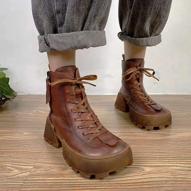 

Женские ботинки на массивной платформе, новинка зимы 2021, готические мотоциклетные ботильоны на шнуровке, модная теплая Повседневная обувь ...