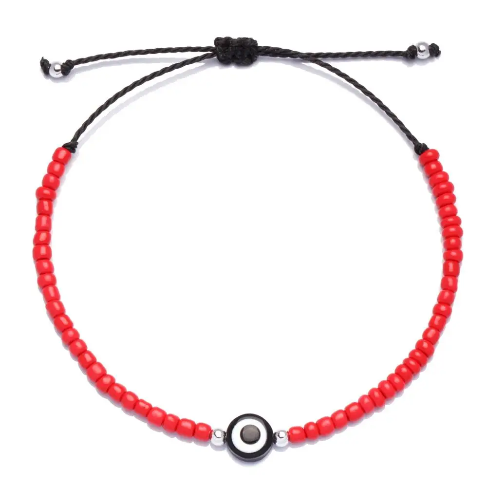 Glass Seed Bead Evil Eye Waxed String Bracelet Women Men Unisex Waterproof Adjustable Slipknot Greek Summer Surf Jewelry Her | Украшения и