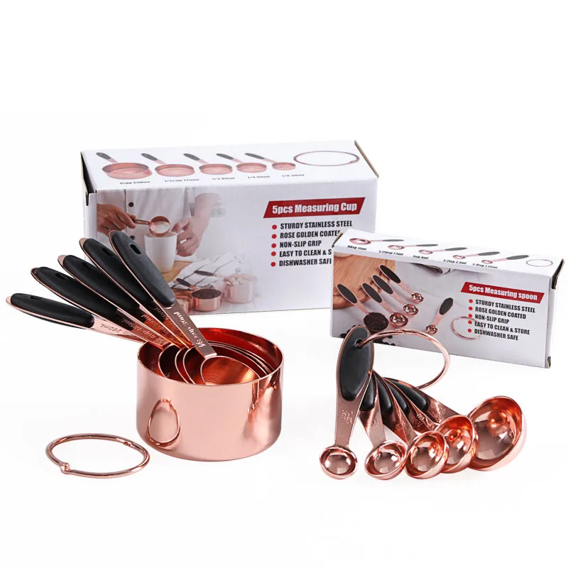 

High Quality High Temperature Rose Gold Stainless Steel Measuring Spoon 10 Piece Set DIY Cake Measuring Spoon Set Baking Tool