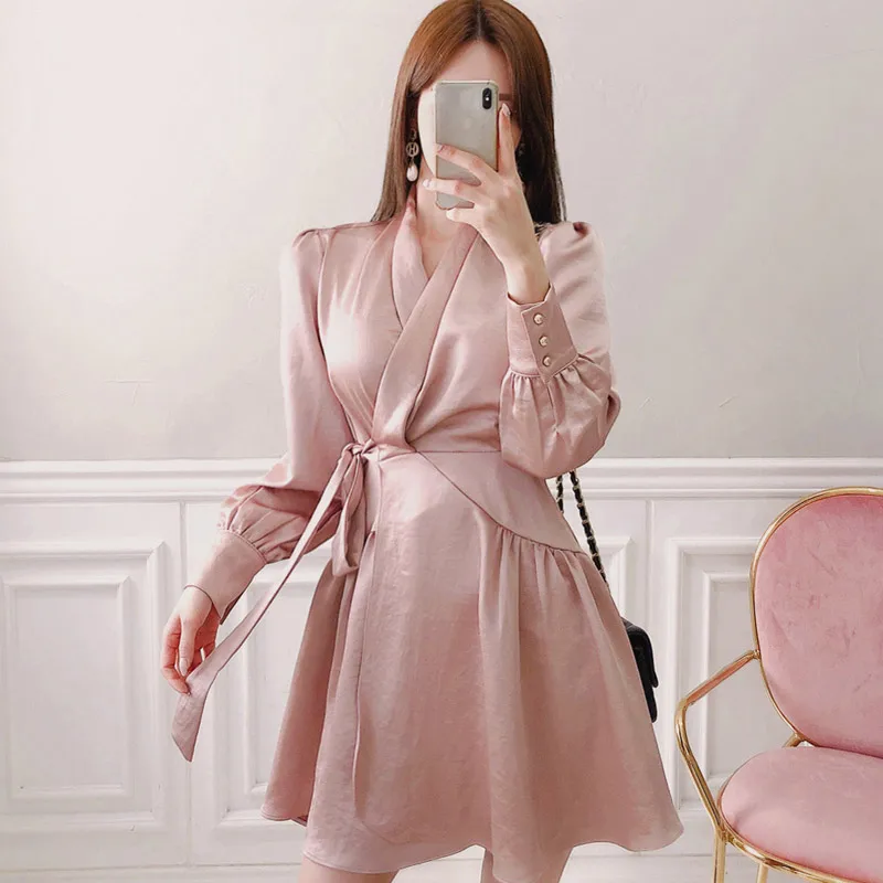 Женское сексуальное атласное платье с v-образным вырезом элегантное Клубное