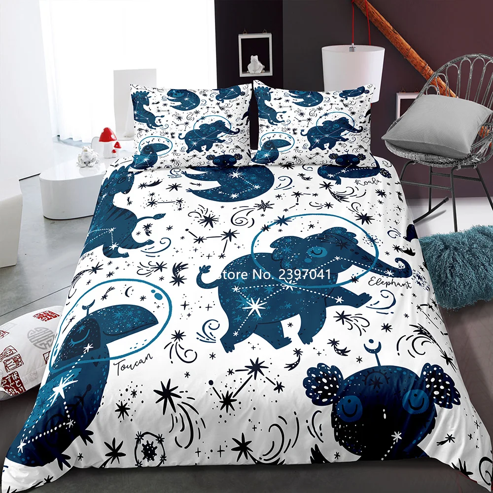 

3D Animal Printing Color Elephant Pattern Bedding Double Queen Large Size Comfortable Down Quilt Cover Pillowcase Home Textiles