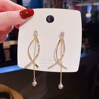 wholesale s925 silvers needle pearl tassel vintage long eardrop stud earrings jewelry gift